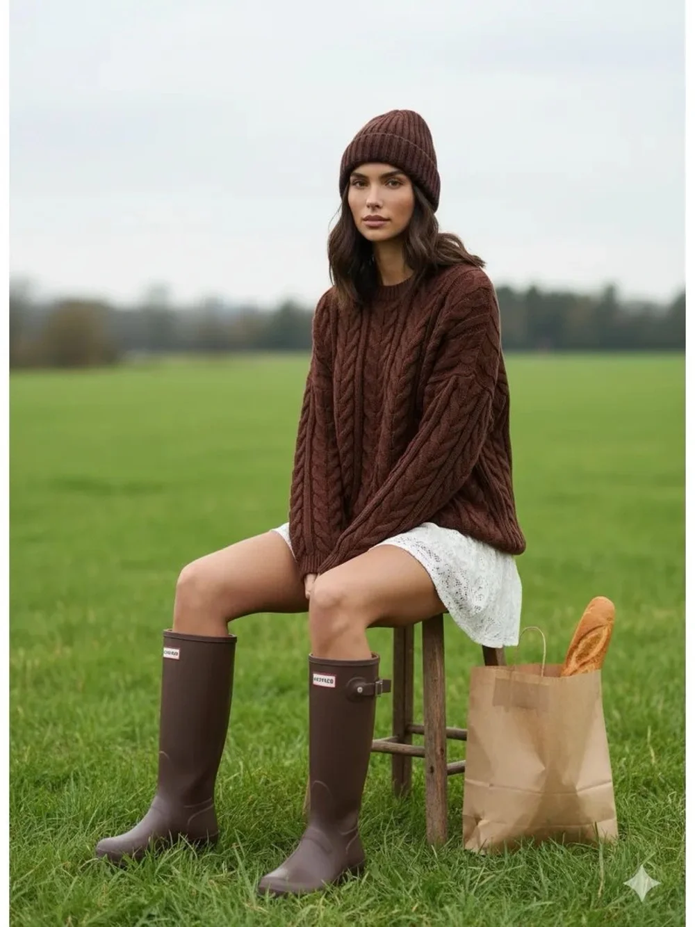 Hunter Original Gloss Tall W23616 brown gloss rubber tall rain boots size US 9